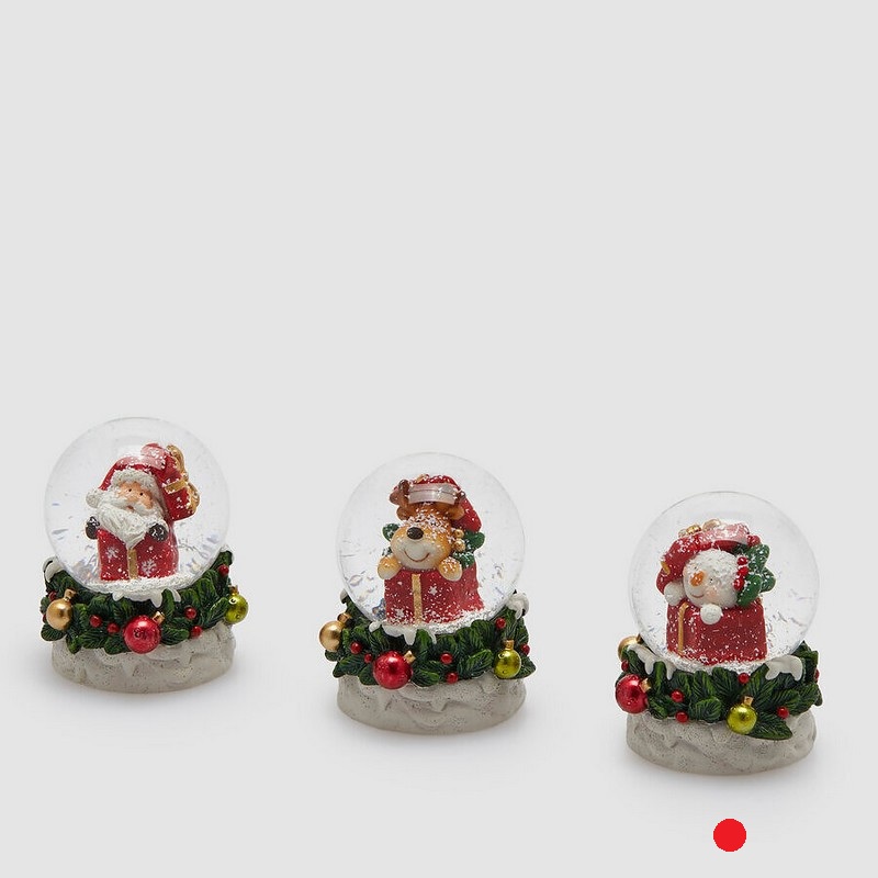 Boule de neige di Natale con ghirlanda sulla base e pupazzo di neve